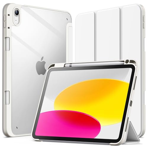 JETech Case for iPad A16 11th10th Generation 20252022 with Pencil Holder Clear Transparent Back Shell Slim Stand Shockproof Tablet Cover Auto WakeSleep White - Image 1
