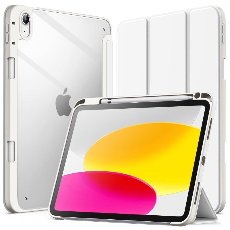JETech Case for iPad A16 11th10th Generation 20252022 with Pencil Holder Clear Transparent Back Shell Slim Stand Shockproof Tablet Cover Auto WakeSleep White - Image 2