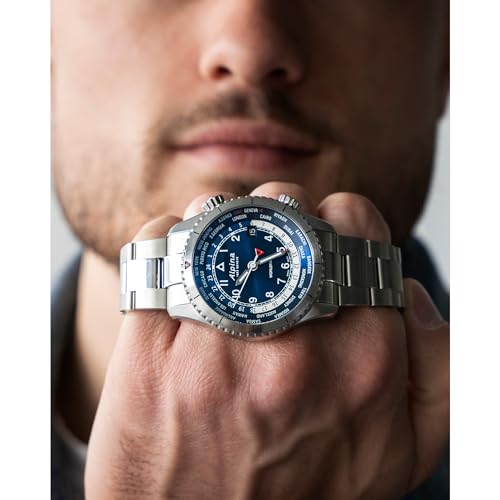 Alpina ساعة ألبيينا للرجال سويس ستار تايمر وورلد تايمر كوارتز، ستانلس ستيل، GMT، كريستال ياقوتي - Image 5