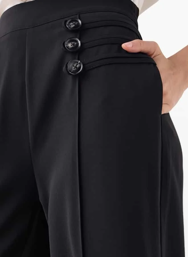 2Xtremz 2Xtremz Button Detail Wide Leg Pants with Pintucks