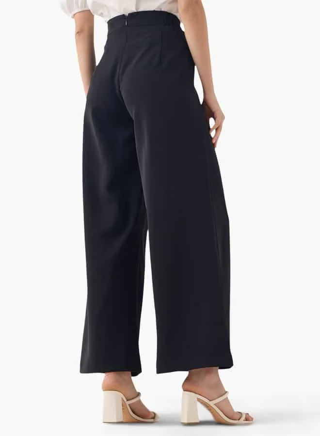 2Xtremz 2Xtremz Button Detail Wide Leg Pants with Pintucks