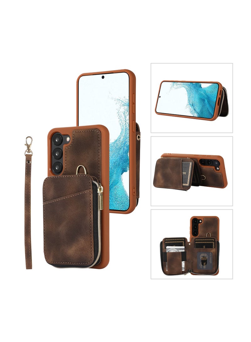 Suteni Zipped Back Cover Card Slots Leather Phone Case for Samsung - Image 3
