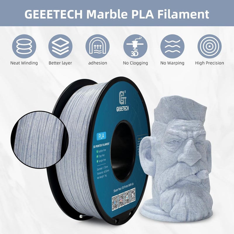 Geeetech Marble PLA Filament, Stone-Like Appearance, 1.75mm 3D Printing Filament 1kg(2.2lbs), Dimensional Accuracy +/- 0.02 mm, Marble White-Blue Stone Color, Fit Most FDM Printer - Image 3