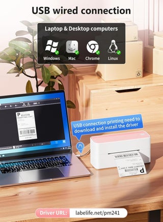 241-BT Bluetooth Thermal Label Printer,  Wireless Shipping Label Printer for Small Business, Label Printer for Shipping Packages, Compatible with iPhone, Android .It contains 10 sheets of 4X6" white paper.(White+Pink) - view 4