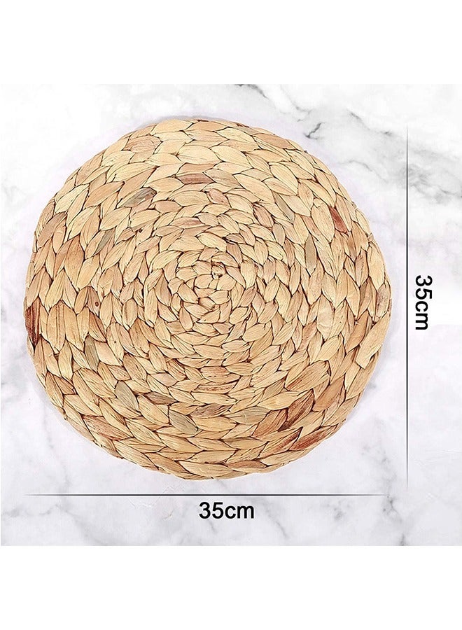 Rattan Tablemats, 4Pcs 35cm Round Natural Water Hyacinth Woven Placemats, Heat Resistant Non-slip Wicker Placemats Rattan Chargers - Image 2