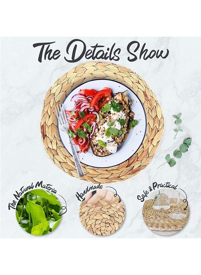 Rattan Tablemats, 4Pcs 35cm Round Natural Water Hyacinth Woven Placemats, Heat Resistant Non-slip Wicker Placemats Rattan Chargers - Image 3