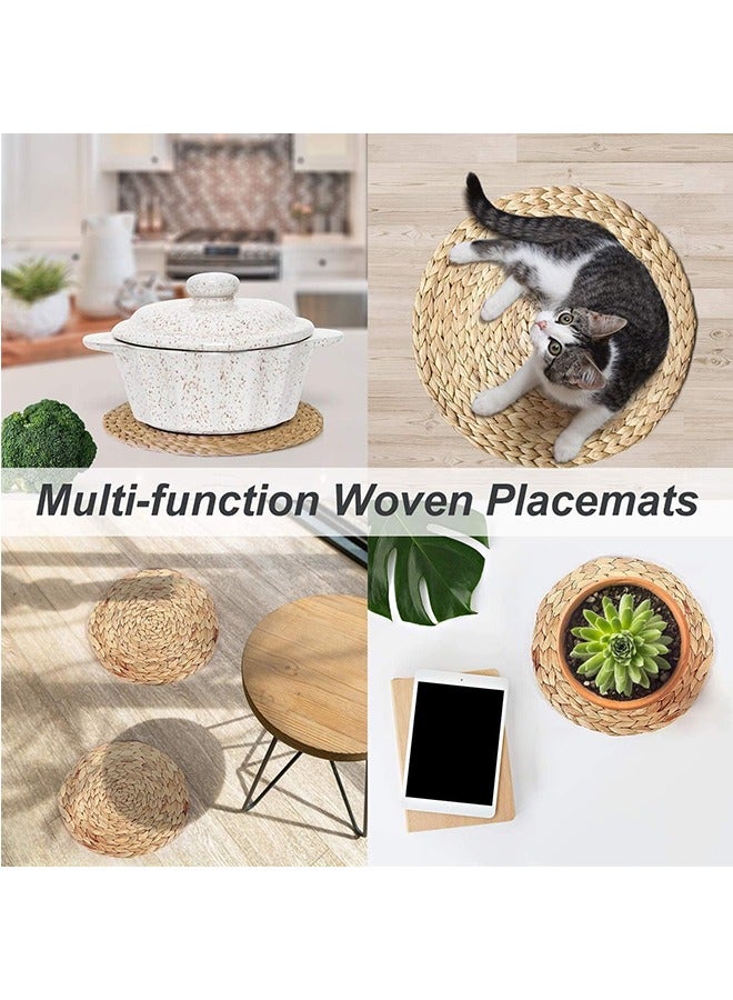 Rattan Tablemats, 4Pcs 35cm Round Natural Water Hyacinth Woven Placemats, Heat Resistant Non-slip Wicker Placemats Rattan Chargers - Image 5