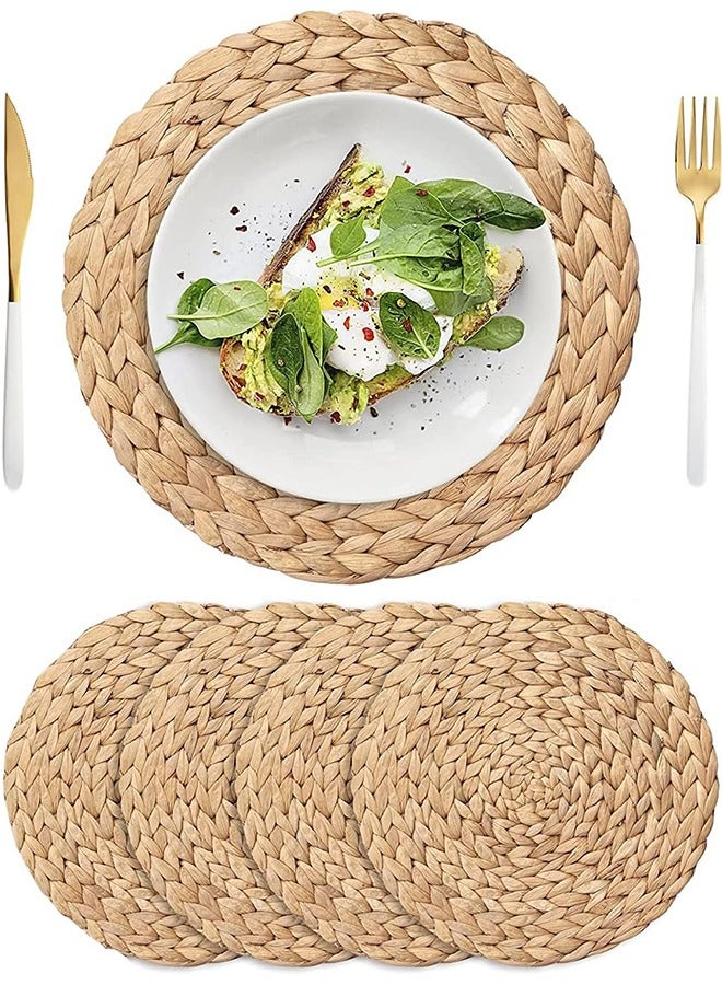Rattan Tablemats, 4Pcs 35cm Round Natural Water Hyacinth Woven Placemats, Heat Resistant Non-slip Wicker Placemats Rattan Chargers - Image 1