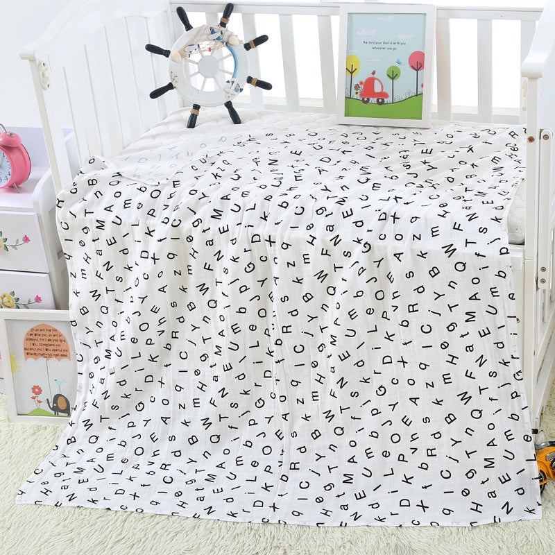 Newborn Baby Swaddle Wrap Cotton Gauze Bath Towel - Printed Cartoon Double Layer Blanket
