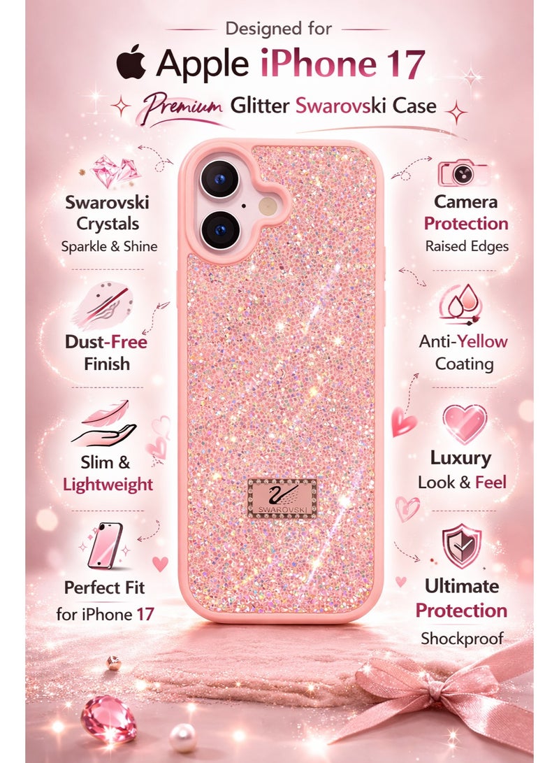 VR CREATIVE Luxury Glitter Diamond Phone Case for Apple iPhone 17 Sparkling Rhinestone Bling Protective Cover - Pink - Image 2