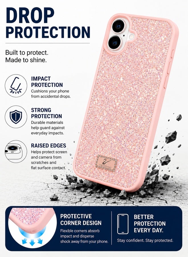 VR CREATIVE Luxury Sparkling Crystal Rhinestone Protective Phone Case Cover for Apple iPhone 17 – Pink - Image 4
