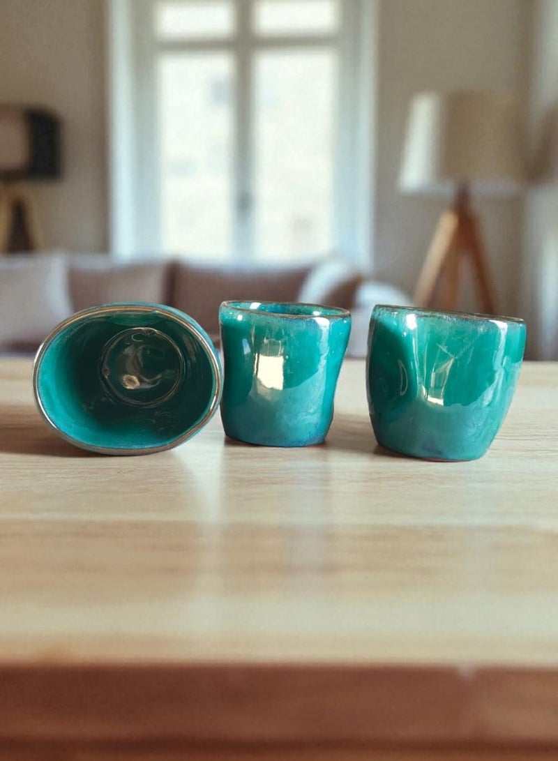 كلور زون بوتري 3 فنجان قهوه ، آمن للاستخدام في الميكروويف، مصنوع يدويًا من الفخار - Image 1