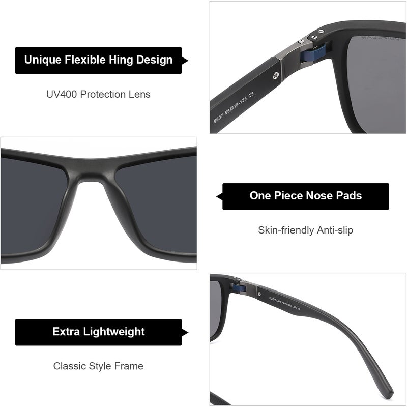 PUKCLAR Polarised Men Sunglasses Lightweight TR90 Frame Square Sun Glasses with UV400 Protection for Driving Fishing Running Hiking - view 3