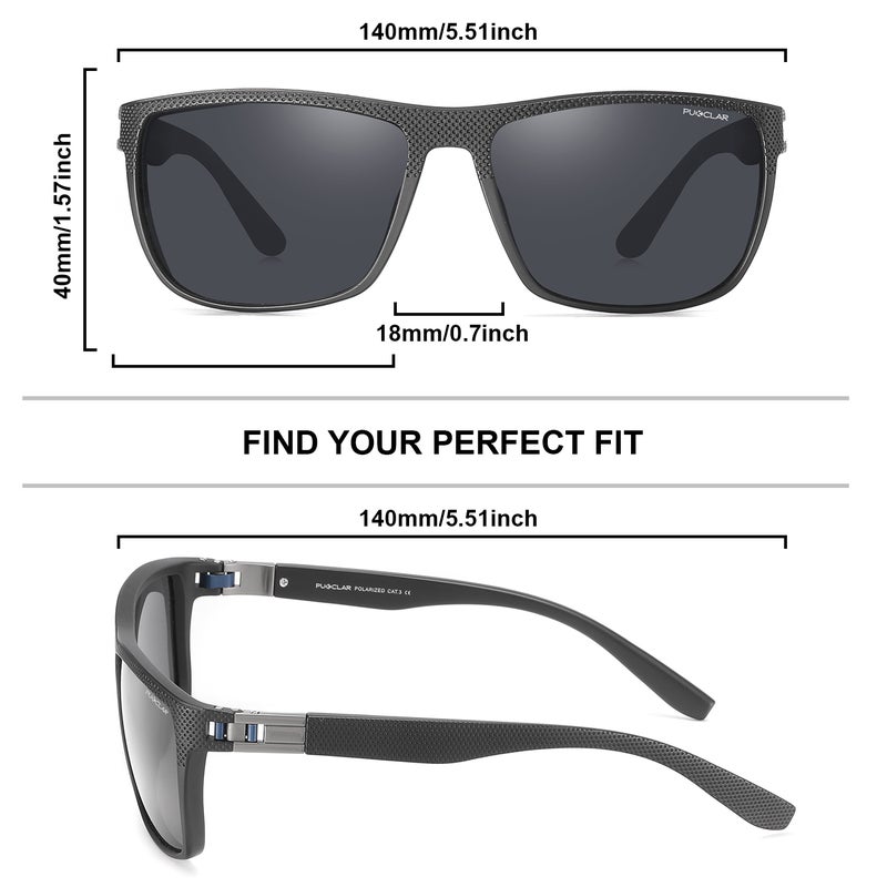 PUKCLAR Polarised Men Sunglasses Lightweight TR90 Frame Square Sun Glasses with UV400 Protection for Driving Fishing Running Hiking - view 2