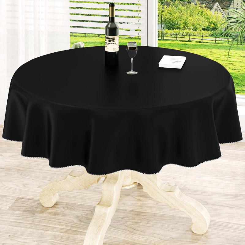 homing Round Vinyl Tablecloth, Waterproof Spillproof Plastic Flannel Backed Table Cloth, Wipe Clean Table Cover for Dining, Buffet Parties and Camping (Black, 60") - Image 1