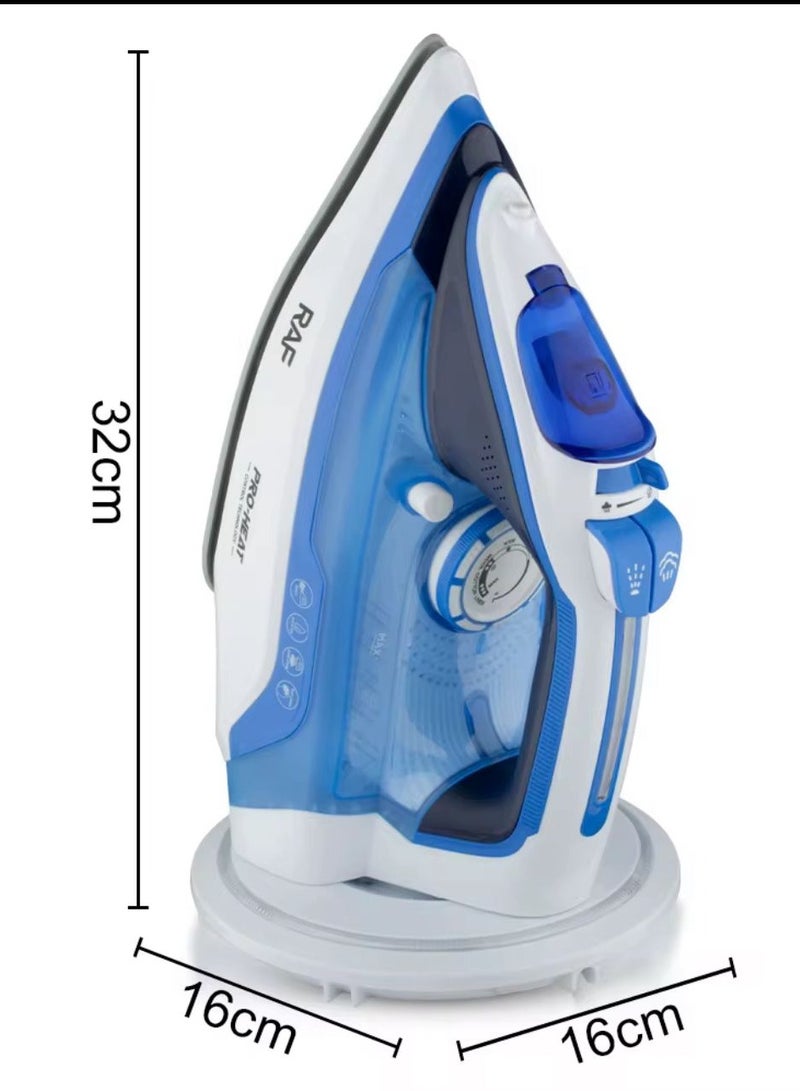 آر إيه أف مكواة بخار ذكية لاسلكية من RAF بقوة 2600 واط عالية الجودة، تعمل بالضغط العالي والجاذبية، لإزالة التجاعيد - Image 2