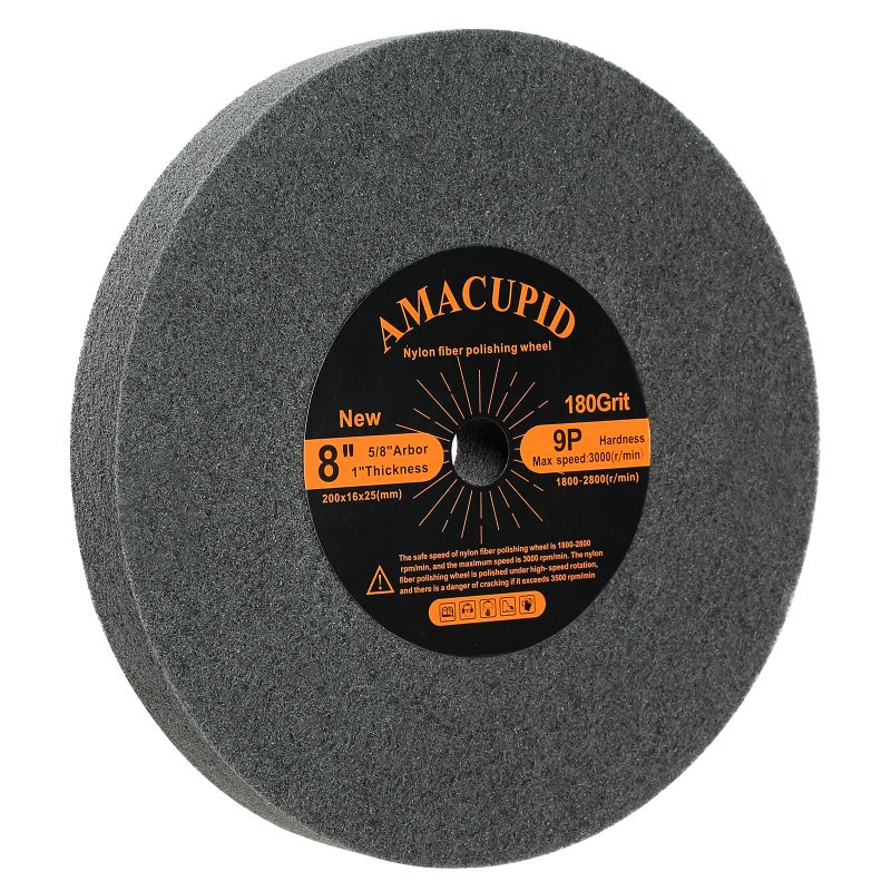 AmaCupid Deburring Wheels, Nylon Fiber Buffing Wheel 8 inch 9P Hardness. Polishing Stainless Steel, etc. Silicon Carbide Abrasive. for Bench Grinder Polishing Machine. 5/8 inch Arbor, 180 Grit - Image 1