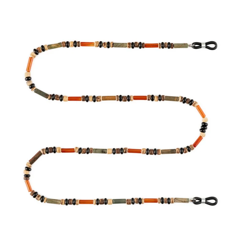 Minza Minza “Vulcan” Unisex Eyewear Chain, Agate, Jade, Onyx & Ebony Wood, Handmade Natural Stone Glasses Chain for Sunglasses & Eyeglasses, Earth-Tone Statement Eyewear Accessory