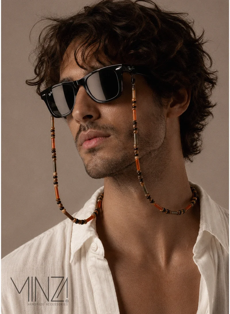 Minza Minza “Vulcan” Unisex Eyewear Chain, Agate, Jade, Onyx & Ebony Wood, Handmade Natural Stone Glasses Chain for Sunglasses & Eyeglasses, Earth-Tone Statement Eyewear Accessory