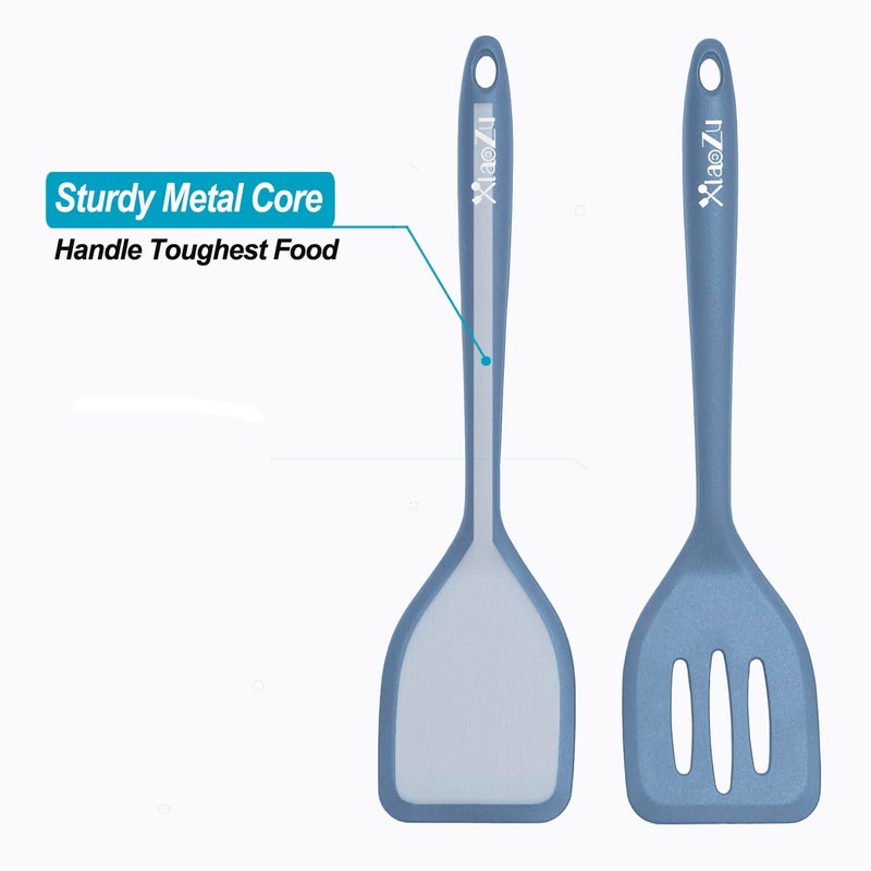 XiaoZu Silicone Spatula Turner Set, High Heat Resistant Spatulas with Seamless One Piece Design, Nonstick Rubber Flippers Utensils for Baking & Cooking,BPA-Free, Starry Blue,11IN - Image 3