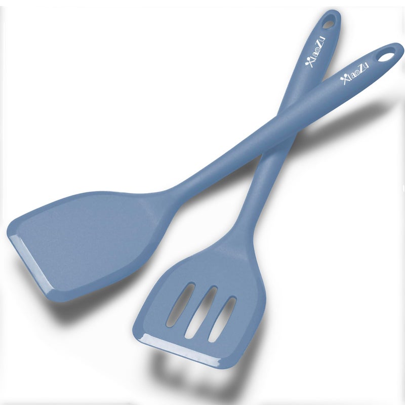 XiaoZu Silicone Spatula Turner Set, High Heat Resistant Spatulas with Seamless One Piece Design, Nonstick Rubber Flippers Utensils for Baking & Cooking,BPA-Free, Starry Blue,11IN - Image 1
