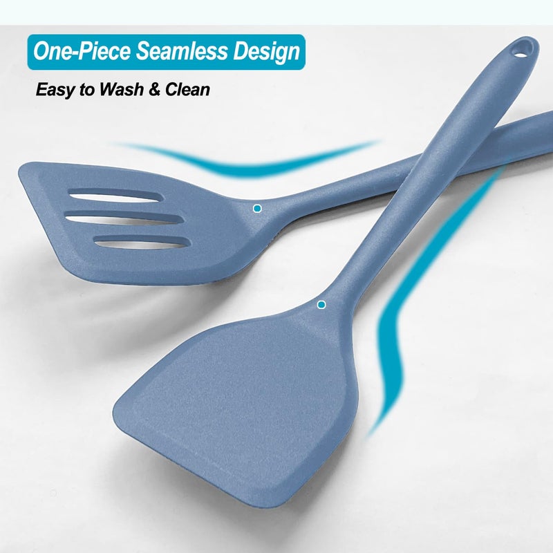 XiaoZu Silicone Spatula Turner Set, High Heat Resistant Spatulas with Seamless One Piece Design, Nonstick Rubber Flippers Utensils for Baking & Cooking,BPA-Free, Starry Blue,11IN - Image 5