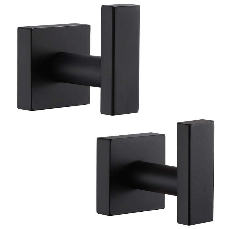 خطافات مناشف الحمام البسيطة بزاوية من الفولاذ المقاوم للصدأ لسترات ومعاطف للجدار باللون الأسود غير اللامع - عبوة 2