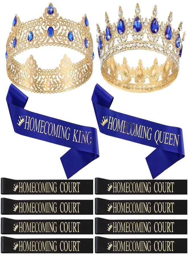 Saintrygo 12 Pcs Homecoming Crowns Sash Set Homecoming King Queen Crystal Tiara Court Shiny Sash for Party(Shiny,Gold, Blue) - Image 1