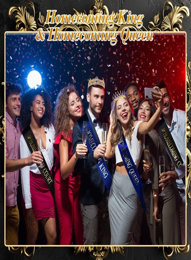 Saintrygo 12 Pcs Homecoming Crowns Sash Set Homecoming King Queen Crystal Tiara Court Shiny Sash for Party(Shiny,Gold, Blue) - Image 5