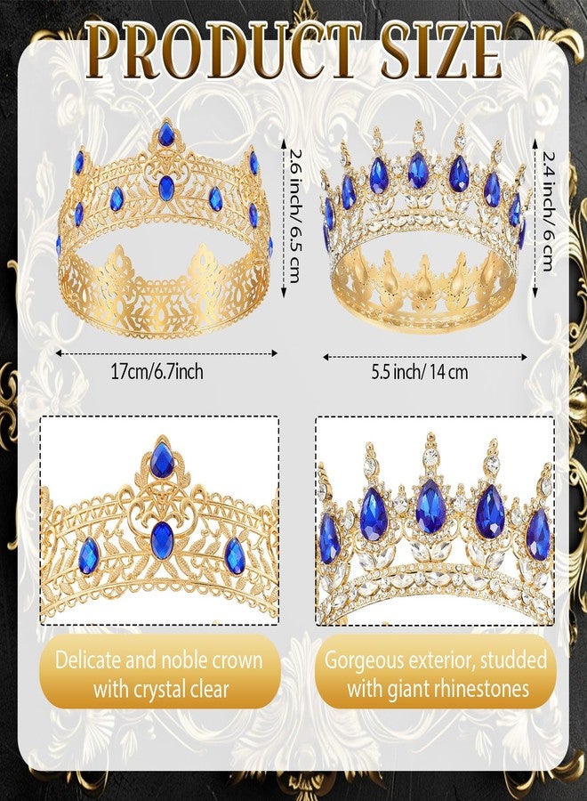 Saintrygo 12 Pcs Homecoming Crowns Sash Set Homecoming King Queen Crystal Tiara Court Shiny Sash for Party(Shiny,Gold, Blue) - Image 2
