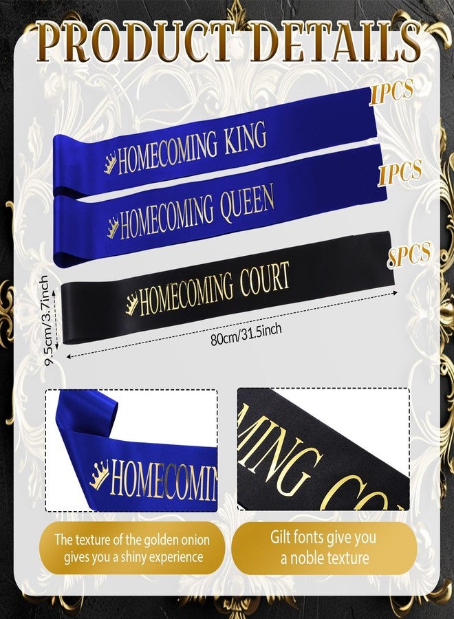 Saintrygo 12 Pcs Homecoming Crowns Sash Set Homecoming King Queen Crystal Tiara Court Shiny Sash for Party(Shiny,Gold, Blue) - Image 3