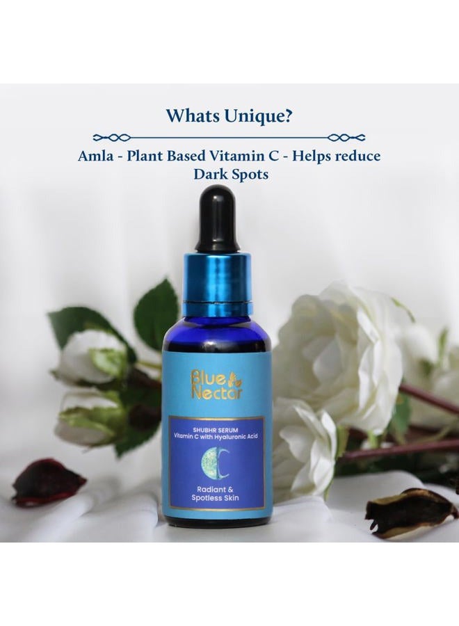 Blue Nectar Ayurvedic Vitamin C Face Serum for Dark Spot Correction and Glowing Skin | Hyaluronic Acid Serum with Plant-Based Vitamin C (9 Herbs, 1 Fl Oz) - Image 2