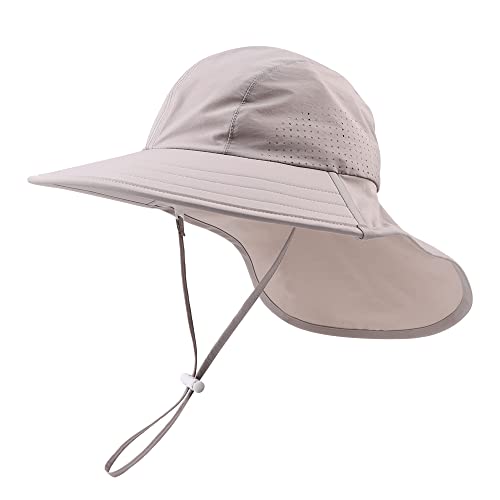 Yuoahcn Toddler Summer Hat with Neck Flap Waterproof Kids Swim Hat Baby UV Protection Sun Hats Beach Cap for Boys Girls 14 Years Gray - Image 1
