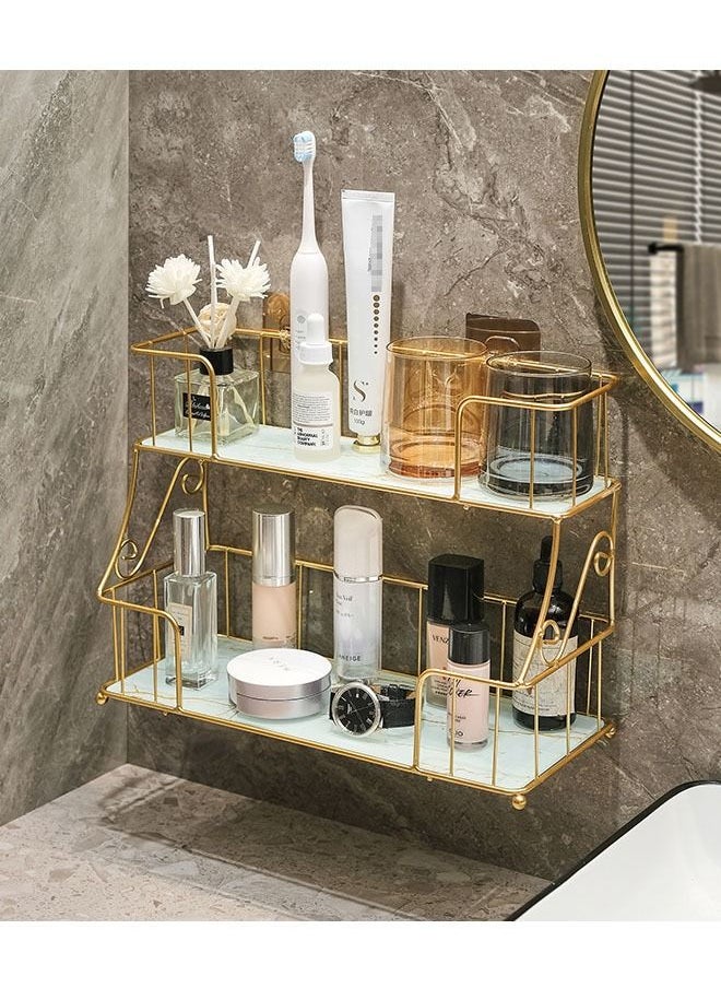 ZCM-HAPPY - Bathroom Double Layer Storage Rack Cosmetic Toiletries Storage Rack - Image 1