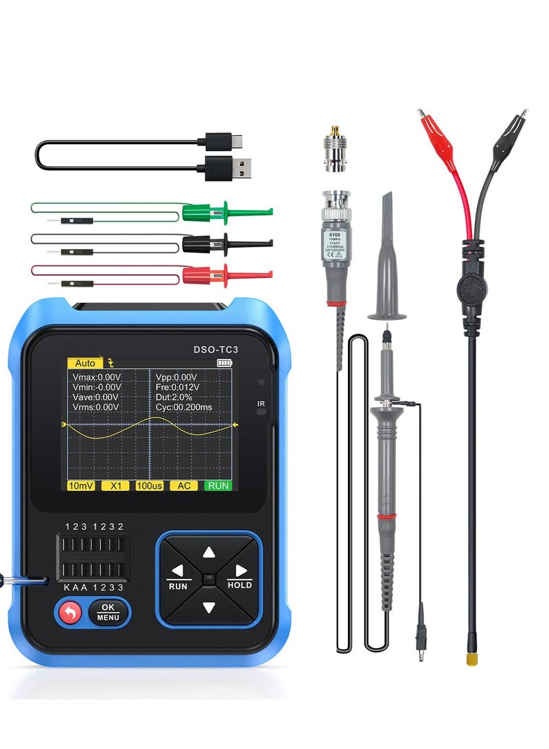 Excefore 3-in-1 Handheld Oscilloscope DSO-TC3, 500Khz Bandwidth 10MSa/s Sampling Rate, DDS Signal Generator, Transistor Tester, 6 Types of Waveforms, Transistors Measure  - Image 1