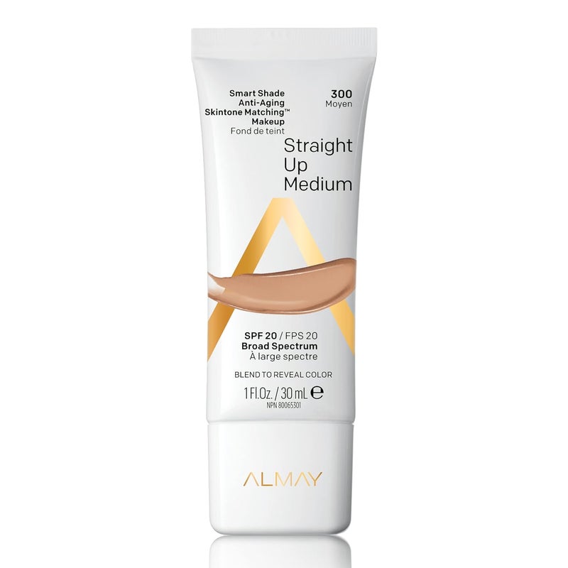 Almay Almay AntiAging Foundation Smart Shade Skintone Matching Makeup Natural Finish with SPF 20 HypoallergenicFragrance Free Dermatologist Tested 300 Straight Up Medium 1 Oz