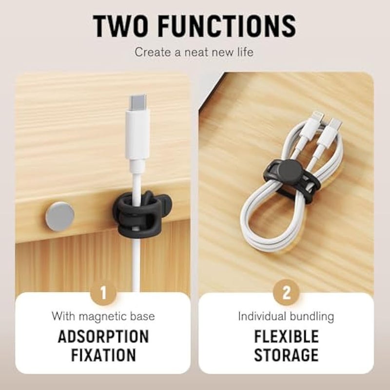 Silicone Cable Ties, 2025 Magnetic Data Cable Organizers Reusable Cable Ties Wire Organizer Adjustable Fastening Cable Straps Silicone Cable Straps Cord Organizer for Bundling (Black, 20Pcs) - Image 3