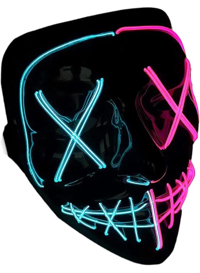 The Bros Halloween LED Mask for Kids and Adults - Pink Blue Light Up Cosplay Accessory - Battery Operated Purge Mask  - Image 1