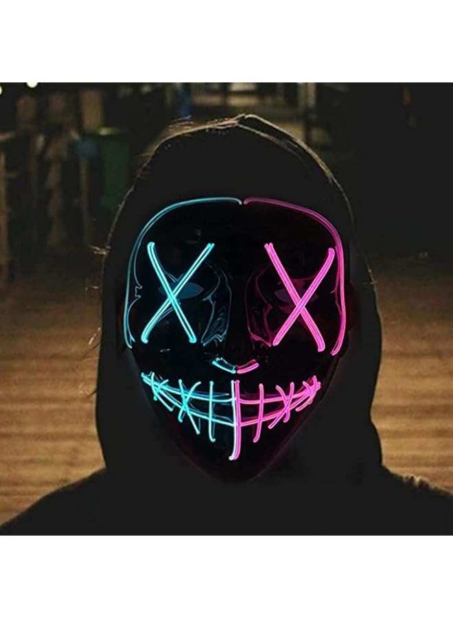 The Bros Halloween LED Mask for Kids and Adults - Pink Blue Light Up Cosplay Accessory - Battery Operated Purge Mask  - Image 2