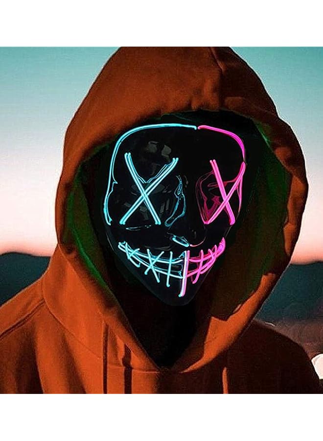 The Bros Halloween LED Mask for Kids and Adults - Pink Blue Light Up Cosplay Accessory - Battery Operated Purge Mask  - Image 3