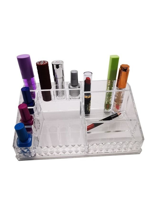 asmat - Acrylic Clear Makeup Organizer Lipstick Organizer,Thick Plastic Organizer Display Tray, 11 Compartment Cosmetic Counter Organization Holder - Image 1