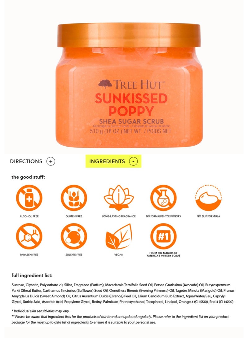 تري هت مقشر سكر الشيا بخشخاش الشمس، 18 أونصة (510 جم) | مقشر للجسم بزبدة الشيا والزيوت المغذية والتركيبة الغنية بالفيتامينات | بشرة ناعمة وناعمة ومتوهجة | رائحة زهور فاكهية طازجة - Image 5