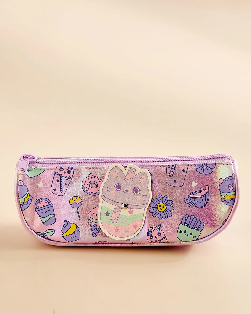Redtag Purple Printed PU Pencil Case
