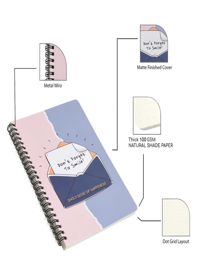 Papboo A5 Handy, Easy to Carry,Don’T Forget to Smile Spiral Wiro Notebook : 100 GSM Natural Shade Paper, Dot Grid, 120 Pages, Journal, Diary, Gift - Image 5
