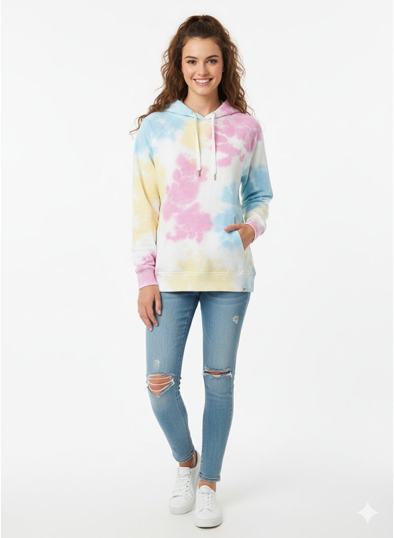 Women's Tie Dye Cotton Fleece Hoodie - Regular Fit Pullover Sweatshirt with Kangaroo Pocket - Soft Loungewear Top