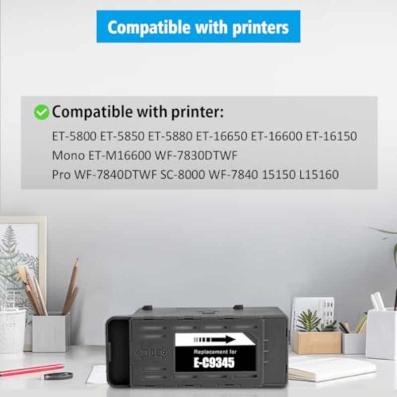 صناديق صيانة الطابعة لإبسون ET-5800/5850/5880/ET-16650/16600/16150/Mono ET-M16650/WF-7830DTWF/WF-7840DTWF/SC-8000؛ البلاستيك. أسود؛ مجموعة حبر نفايات عالية السعة عبوتين - Image 2
