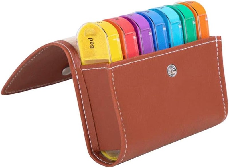 Artibetter Weekly Pill Organizer 7 Day 4 Times a Day Pill Cases for Pills Fish Oil with Leather Storage Bag