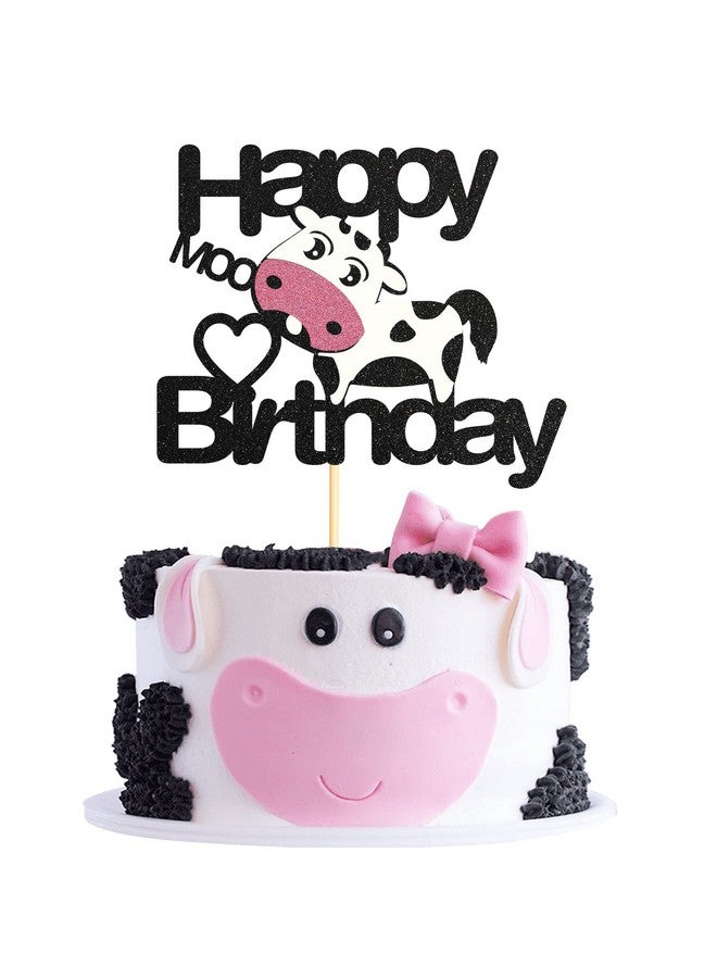 Sotpot Happy Birthday Cow Cake Topper, Glitter Cow Cake Topper for Baby Shower Boy Girl Cow Farm Animal Themed Birthday Party Cake Decorations Supplies - Image 1