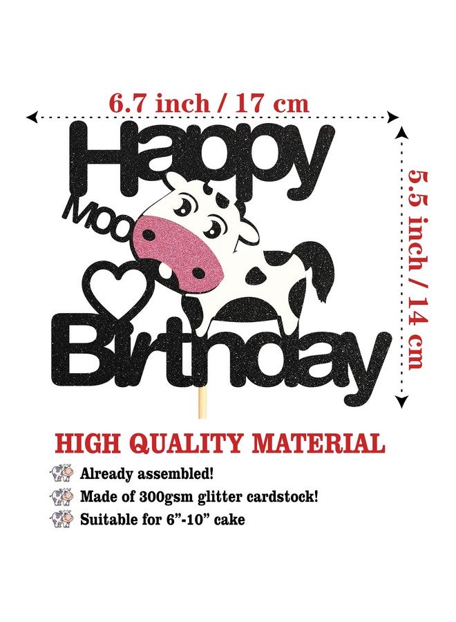 Sotpot Happy Birthday Cow Cake Topper, Glitter Cow Cake Topper for Baby Shower Boy Girl Cow Farm Animal Themed Birthday Party Cake Decorations Supplies - Image 2