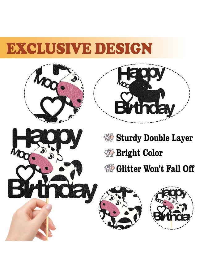 Sotpot Happy Birthday Cow Cake Topper, Glitter Cow Cake Topper for Baby Shower Boy Girl Cow Farm Animal Themed Birthday Party Cake Decorations Supplies - Image 3